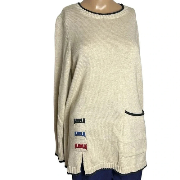 Habitat oversized,cotton knit,trim rib,embroidered sweater women  PTP 19” - Picture 10 of 11